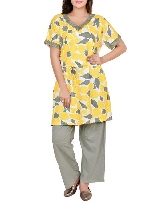 yellow cotton pyjama nightwear set - 12916656 - Very Small Image - 1