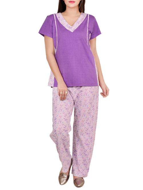 purple cotton nursing pyjama set - 12916659 - Very Small Image - 1