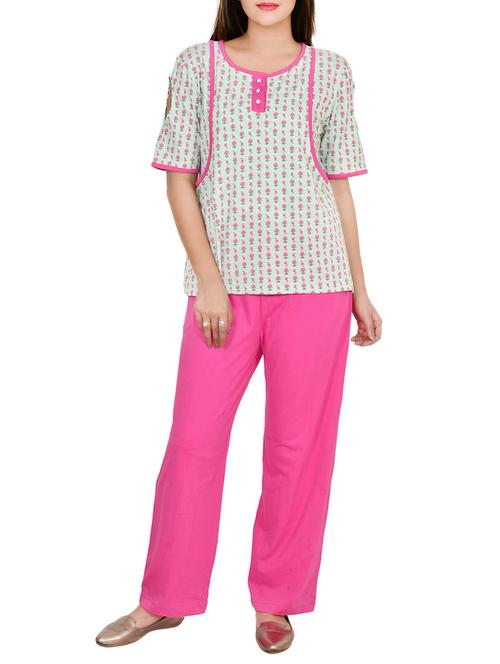 pink cotton nursing pyjama set - 12916674 - Very Small Image - 1