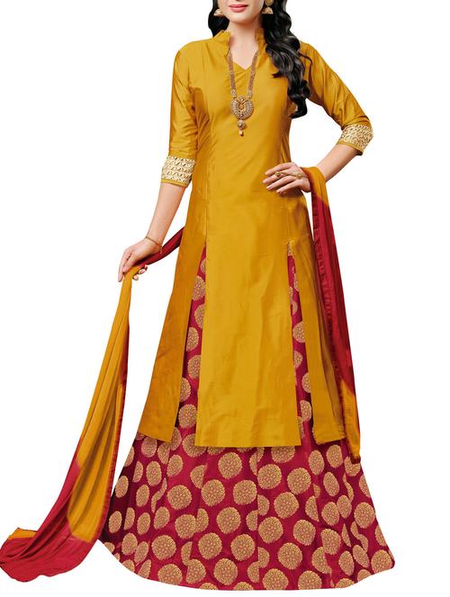 beige polyester aline lehenga - 12916728 - Very Small Image - 1