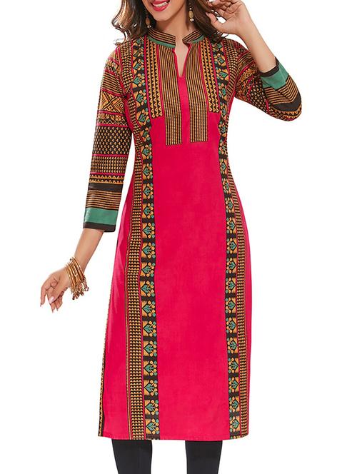 pink rayon printed unstitched kurta - 12917345 - Very Small Image - 1