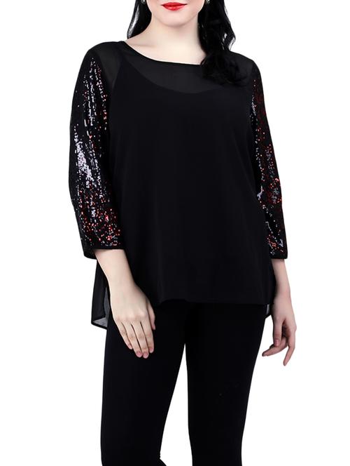 sequined sleeved plus top - 12918779 - Very Small Image - 1