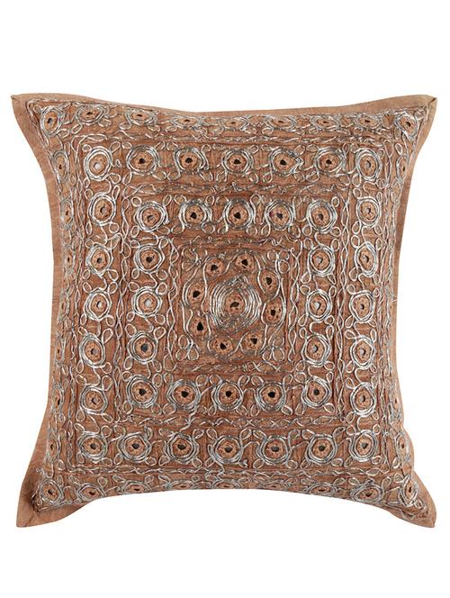 rajrang embroidered with mirror work shibori pattern cotton 16 x 16 single cushion cover - 12918871 - Very Small Image - 1