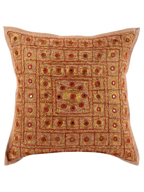 rajrang embroidered with mirror work shibori pattern cotton 16 x 16 single cushion cover - 12918877 - Very Small Image - 1