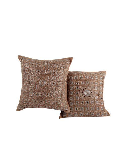 rajrang embroidered with mirror work cotton set of 2 cushion cover - 12918943 - Very Small Image - 1