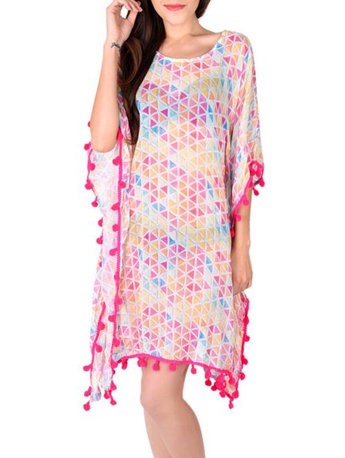 pink geometric printed georgette coverup - 12920246 - Very Small Image - 1