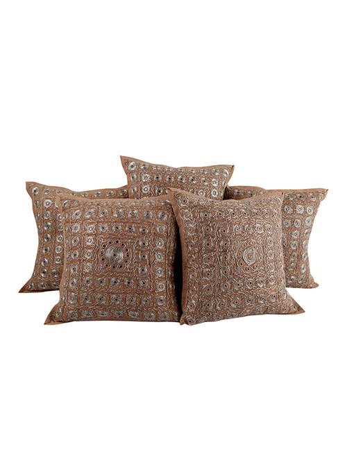 rajrang embroidered with mirror work cotton (16 x 16) set of 5 cushion cover - 12922521 - Very Small Image - 1