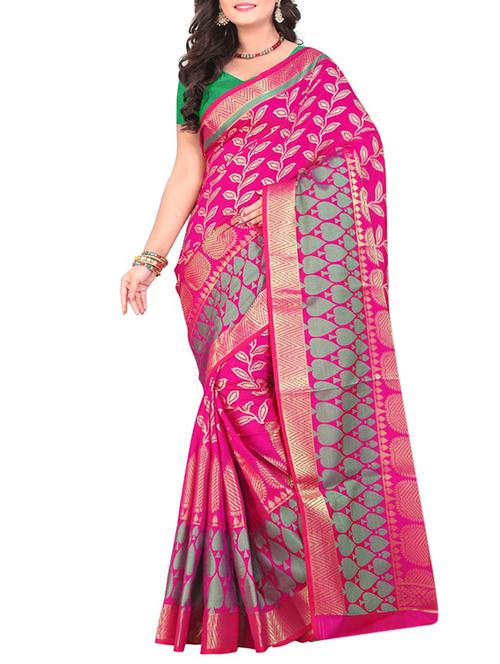 pink kanjivaram art silk saree with blouse - 12923876 - Very Small Image - 1