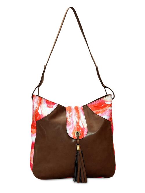 brown leatherette canvas printed tote bag - 1292506 - Very Small Image - 1