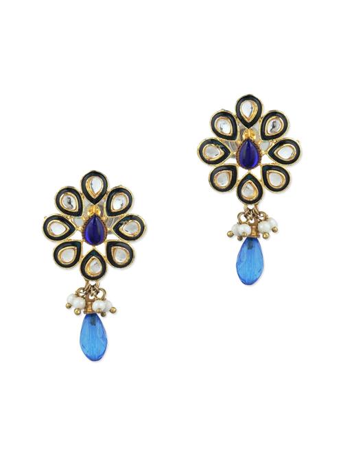 golden metallic kundan work  earring  - 1292667 - Very Small Image - 1