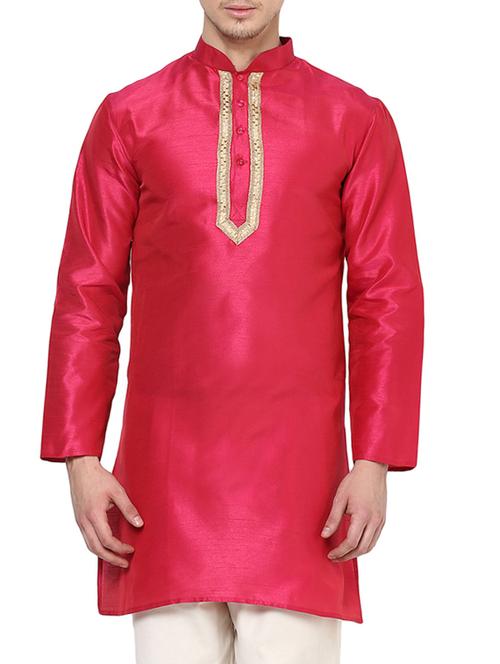 solid pink polyester kurta - 12926714 - Very Small Image - 1