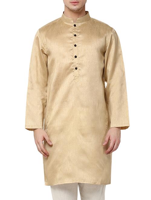 solid gold polyester kurta - 12926749 - Very Small Image - 1