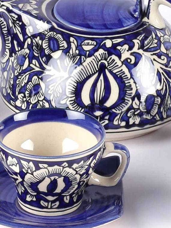 blue ceramic mughal hand painted tea set - 1292863 - Standard Image - 4