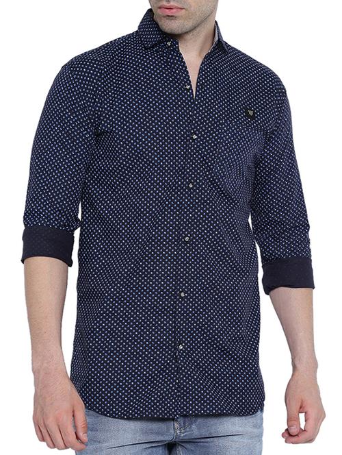 navy blue printed casual shirt - 12929045 - Very Small Image - 1