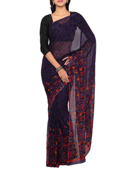 geometrical printed purple saree with blouse - 12930977 - Very Small Image - 1