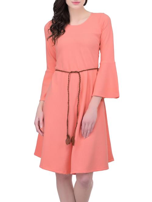 peach viscose belted dress - 12931362 - Very Small Image - 1