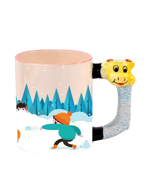 playing snow babies animal handle cream ceramic mug - 12931612 - Very Small Image - 1