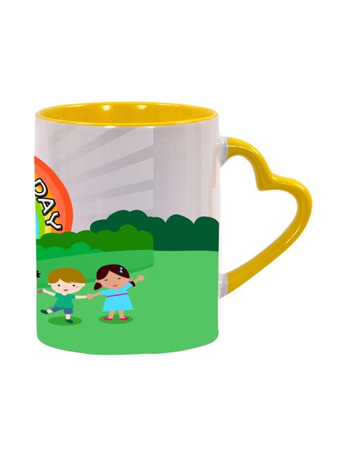 playing zone yellow heart handle white ceramic mug - 12931753 - Very Small Image - 1