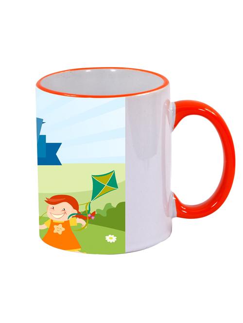 playing kids orange handle white ceramic mug - 12931766 - Very Small Image - 1
