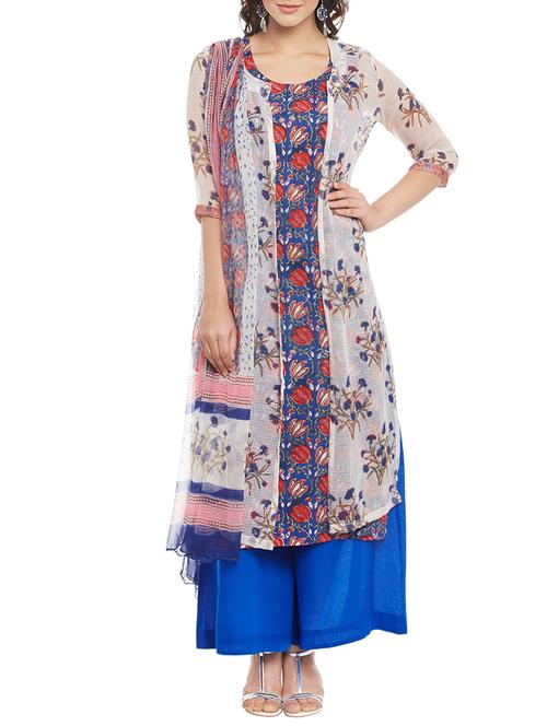 blue silk blend stitched plazoo suit - 12932694 - Very Small Image - 1