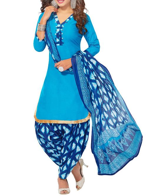 sky blue cotton unstitched suit - 12933886 - Very Small Image - 1