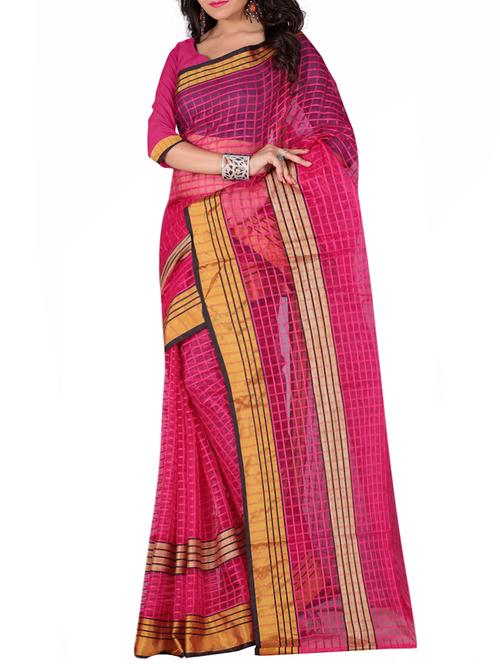 pink cotton kota doria saree with blouse - 12934034 - Very Small Image - 1