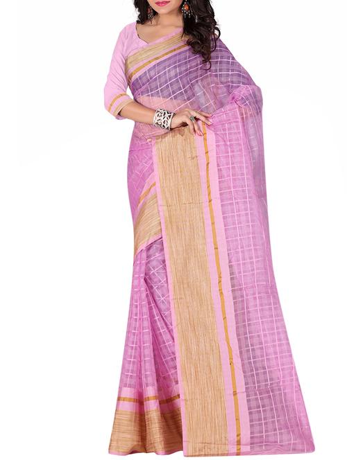 pink cotton kota doria saree with blouse - 12934041 - Very Small Image - 1