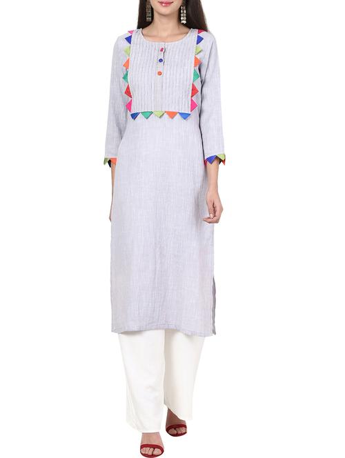 white cotton straight kurta - 12934070 - Very Small Image - 1