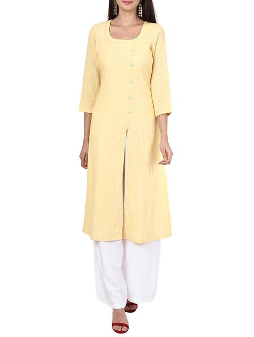 yellow cotton aline kurta - 12934081 - Very Small Image - 1