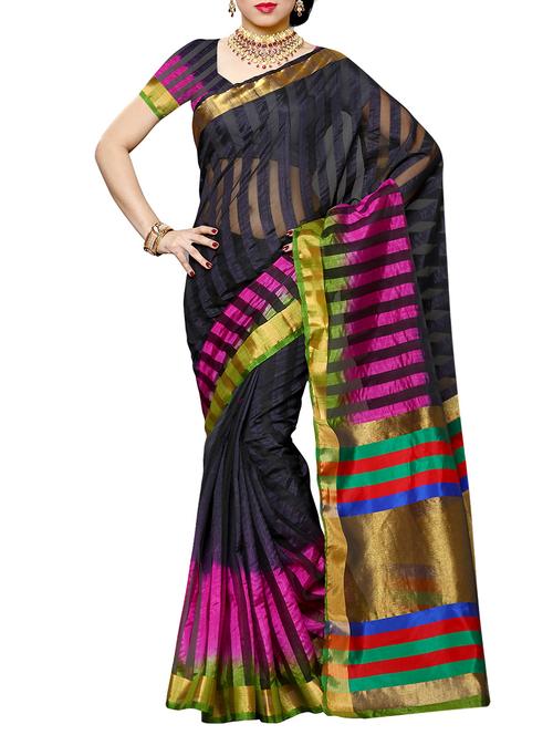 black raw silk woven saree - 12934092 - Very Small Image - 1