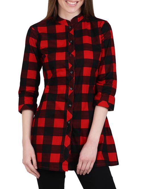 red checkered cotton regular shirt - 12934127 - Very Small Image - 1