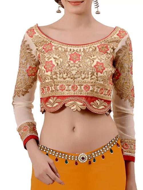 beige embroidered stitched blouse - 12934661 - Very Small Image - 1