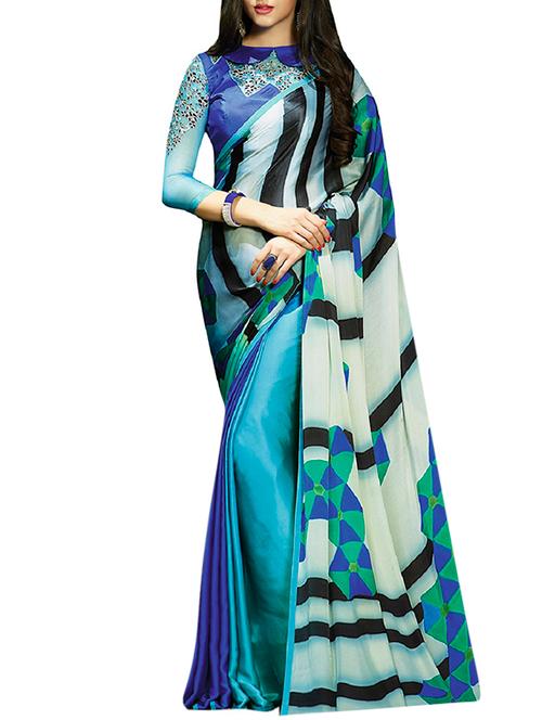 women's geometric multi colored saree - 12934792 - Very Small Image - 1