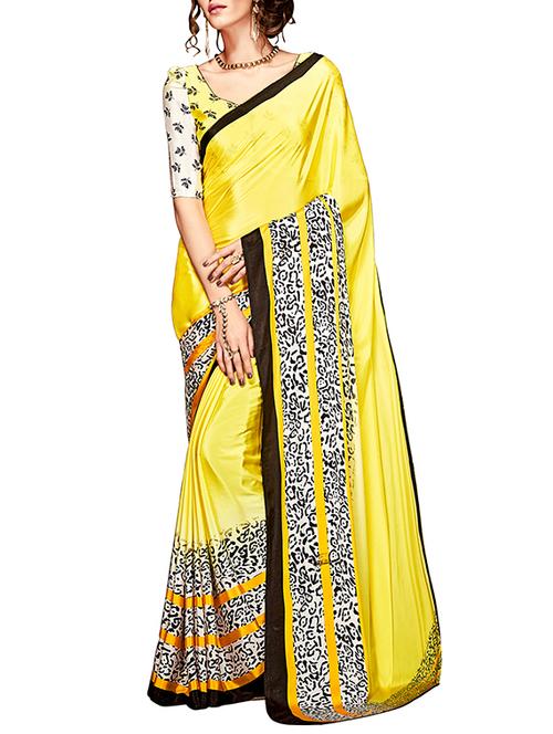 yellow georgette printed saree with blouse - 12936778 - Very Small Image - 1