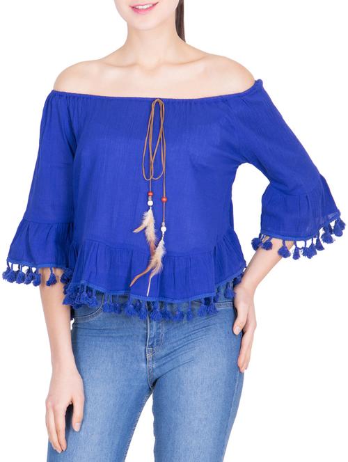 blue rayon crop top - 12938033 - Very Small Image - 1