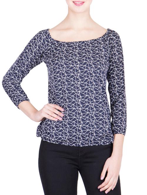 blue printed crepe regular top - 12941562 - Very Small Image - 1