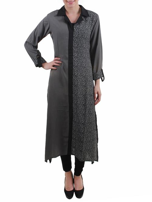 grey crepe long kurta - 12942788 - Very Small Image - 1