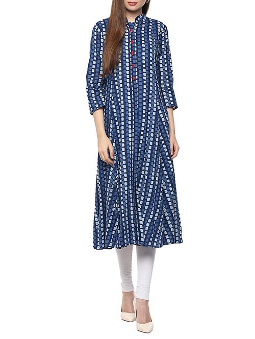 indigo cotton printed kurta - 12944577 - Very Small Image - 1