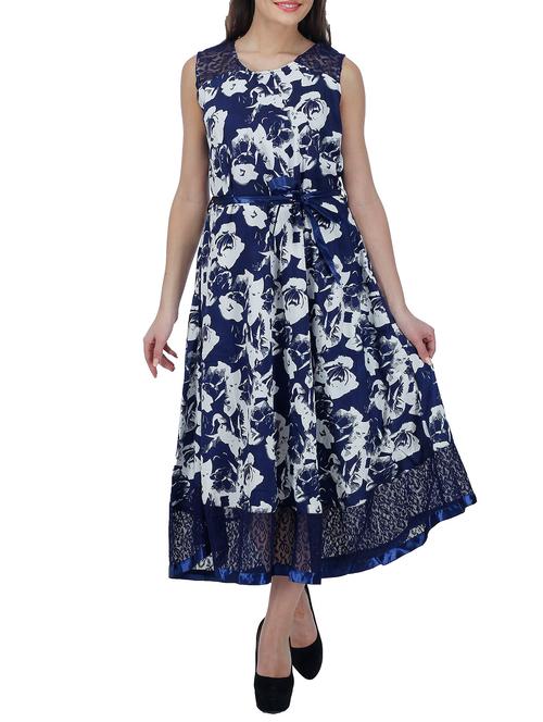 navy blue printed georgette dress - 12944846 - Very Small Image - 1