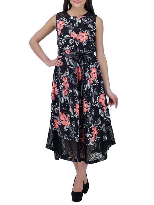 black floral printed georgette dress - 12944851 - Very Small Image - 1