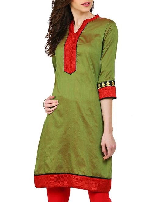 green cotton straight kurta - 12946270 - Very Small Image - 1