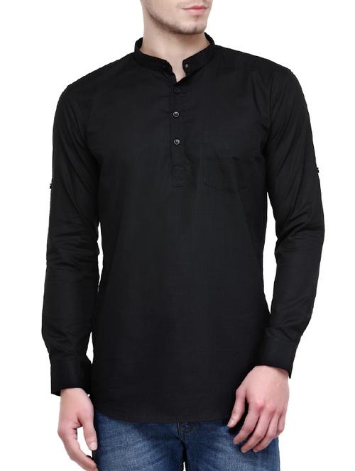 black solid short kurta - 12947250 - Very Small Image - 1