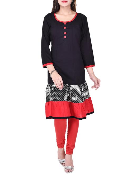 black cotton flared kurta - 12948511 - Very Small Image - 1