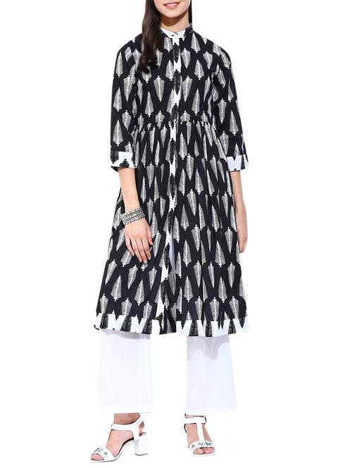 black cotton high slit kurta - 12949120 - Very Small Image - 1
