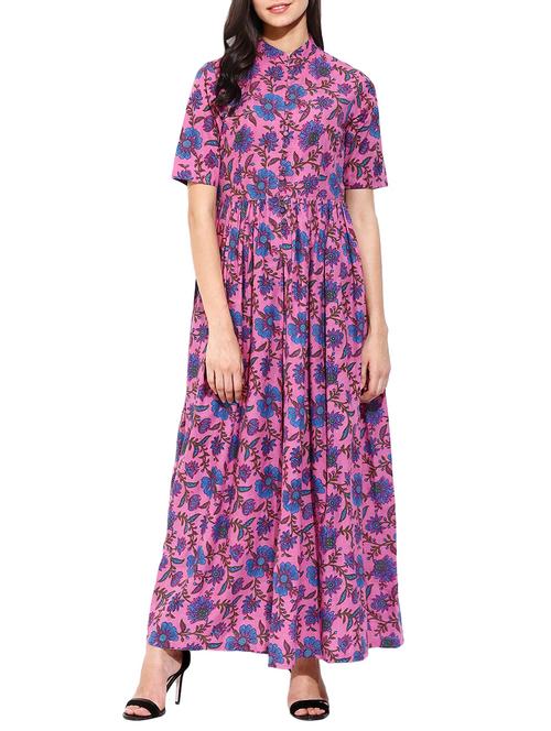 pink cotton flared kurta - 12949124 - Very Small Image - 1