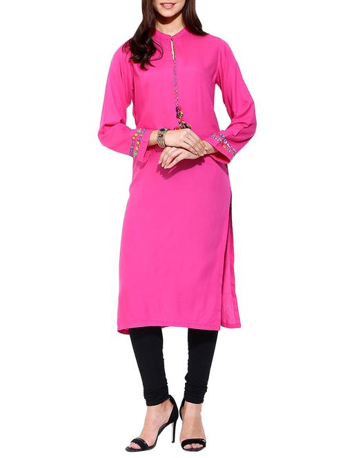 pink rayon straight kurta - 12949129 - Very Small Image - 1