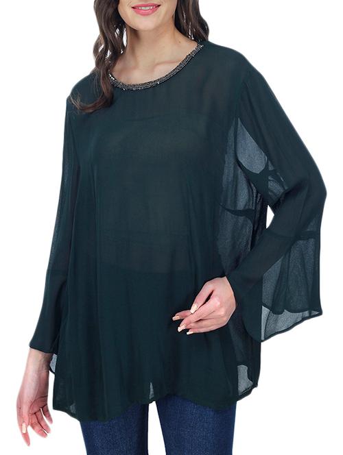 dark green embellished georgette regular top - 12950657 - Very Small Image - 1