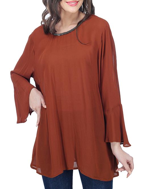 brown embellished georgette regular top - 12950658 - Very Small Image - 1