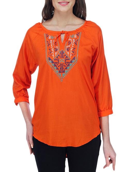orange embroidered cotton regular top - 12950662 - Very Small Image - 1