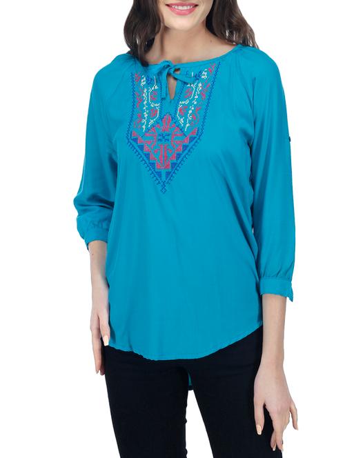 light blue embroidered cotton regular top - 12950665 - Very Small Image - 1